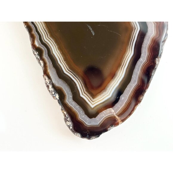 Brown & White Banded Sliced Agate Geode Crystal Large Silver T Vintage Pendant - Picture 6 of 16